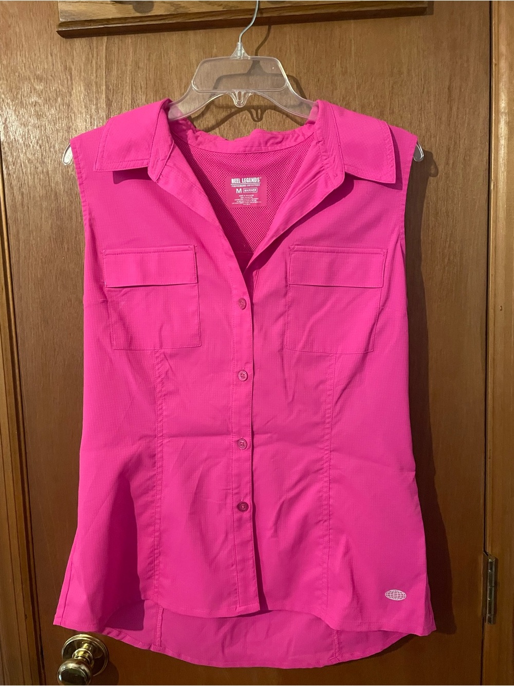 Reel Legends Women's Sleeveless Button-Down Top in Hot Pink